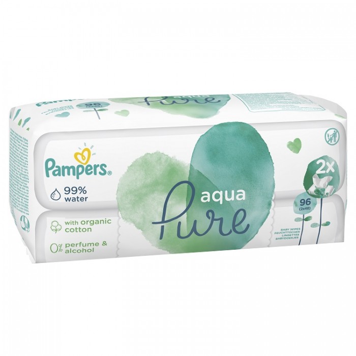 Детские влажные салфетки Pampers aqua Pure 96 штук - фото