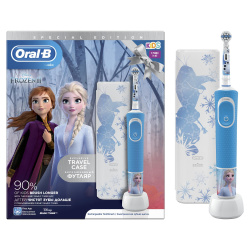 Электрическая зубная щетка Braun Oral-B Kids Frozen (D100.413.2KX) + дорожный чехол - фото
