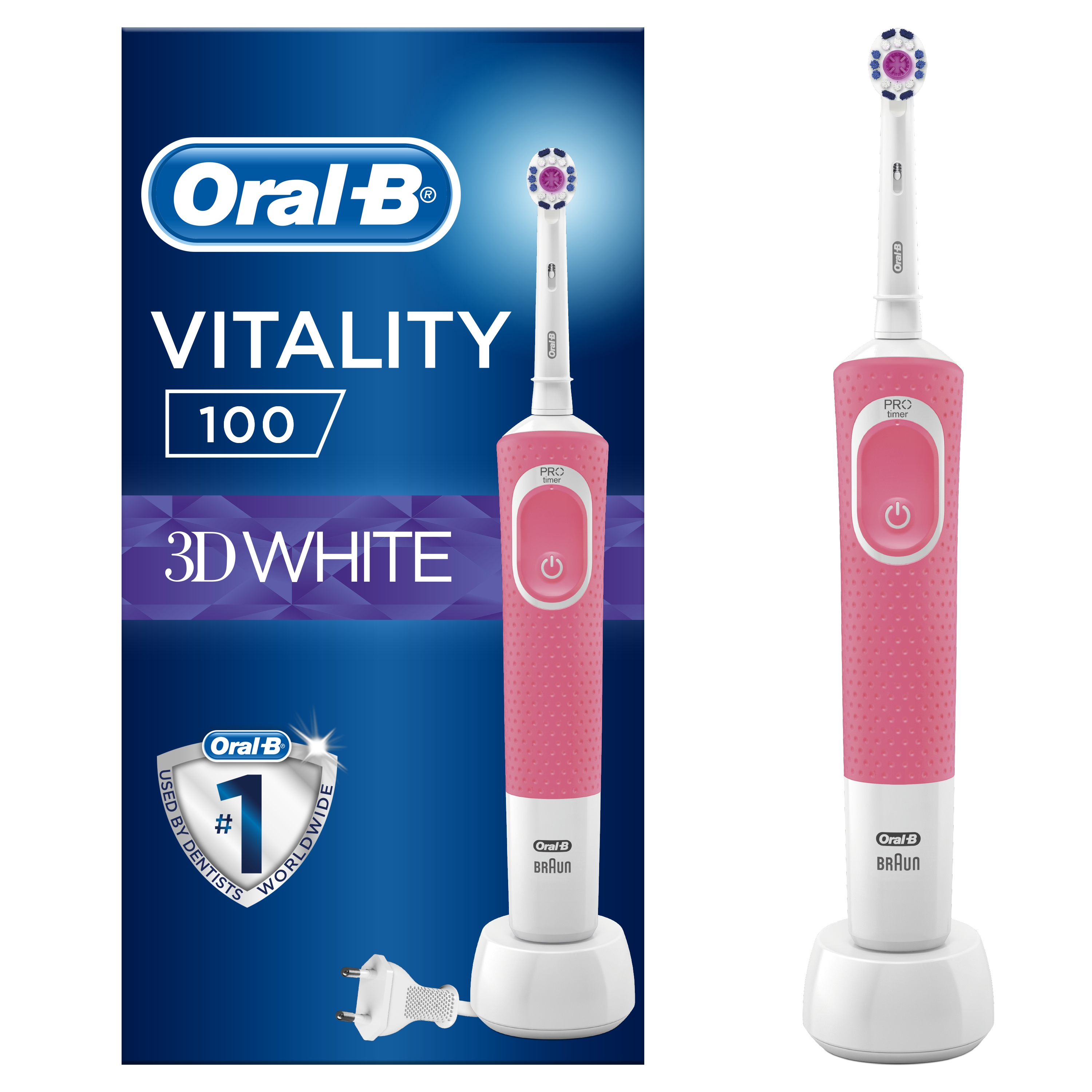 Зубная щетка Braun Oral-B Vitality 100 3D White D100.413.1 Розовый - фото