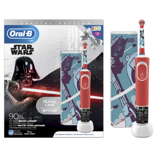 Электрическая зубная щетка Braun Oral-B Kids StarWars (D100.413.2KX) + дорожный чехол - фото