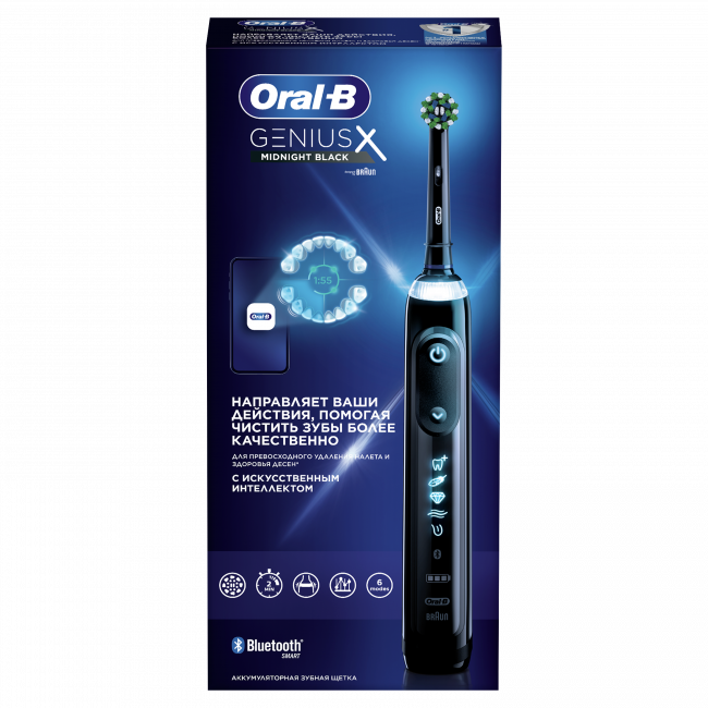 Электрическая зубная щетка Braun Oral-B Genius X Midnight Black D706.513.6 - фото