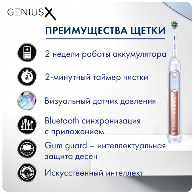 Электрическая зубная щетка Braun Oral-B Genius X Rose Gold D706.513.6 - фото5